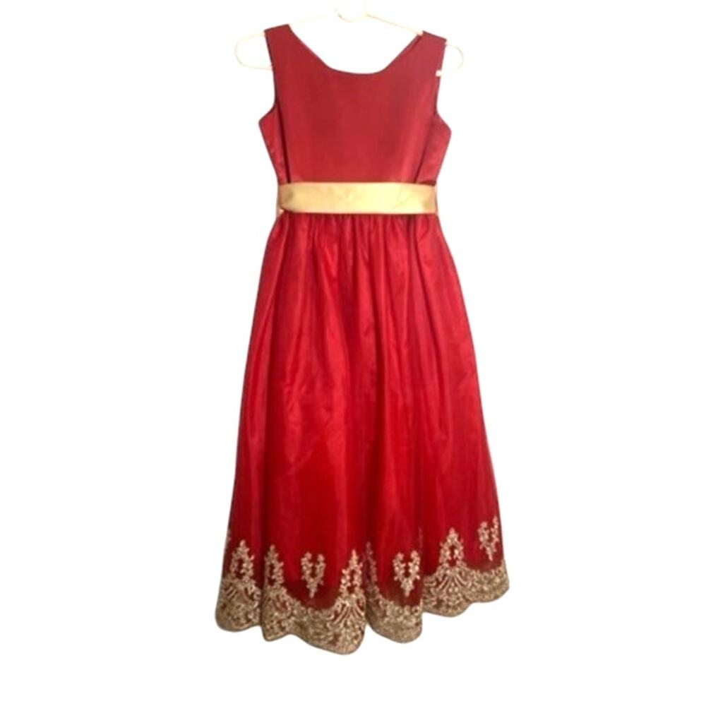 Girls Chic Baby America Lace Embroidery Satin Dress Red and Gold Size 14